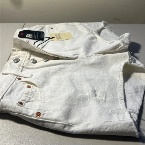 Levi’s 501 white denim shorts high rise 100% cotton NWT 26 - Picture 4 of 7